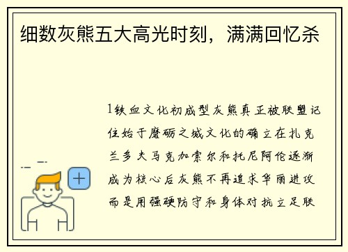 细数灰熊五大高光时刻，满满回忆杀